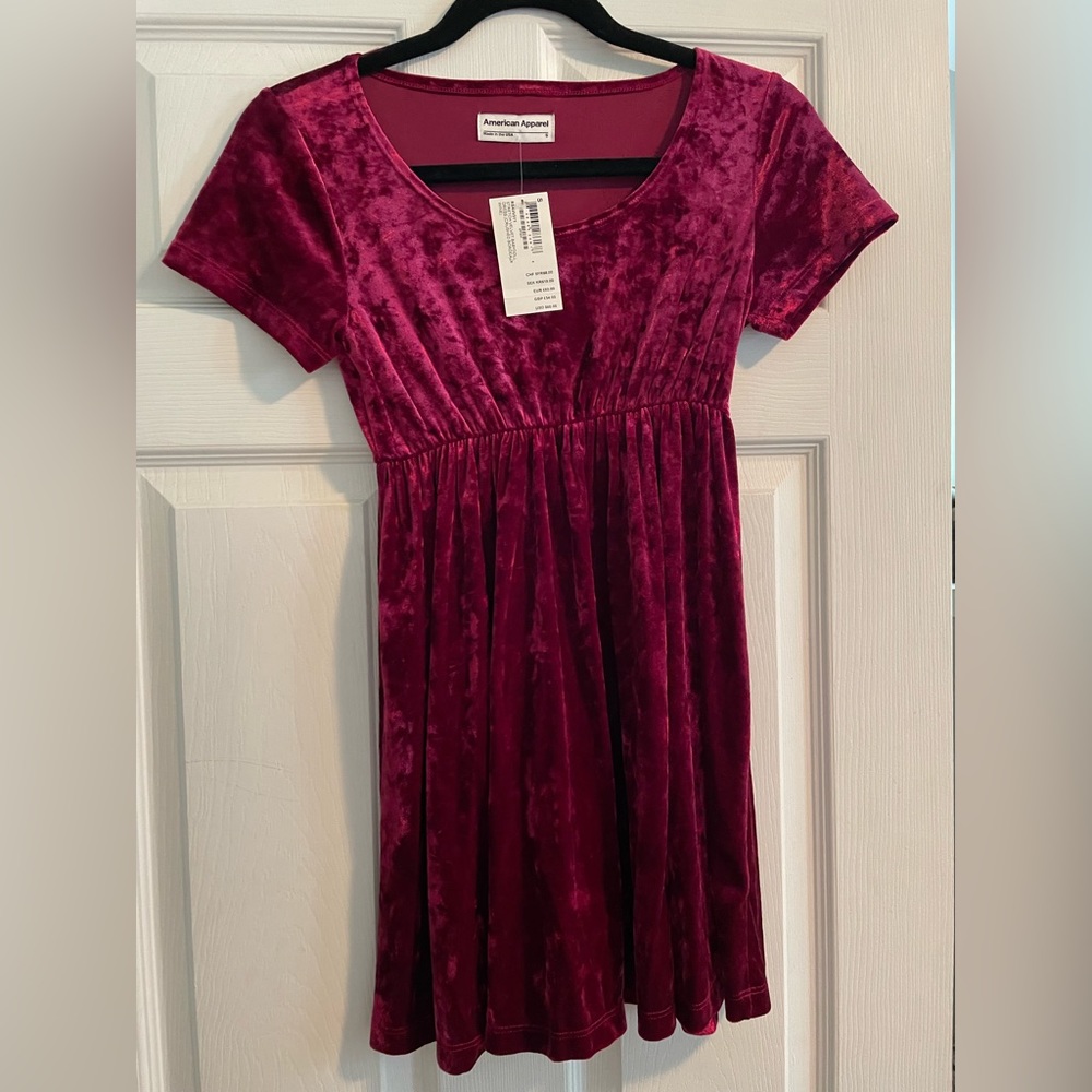 Crushed velvet magenta American apparel short dress